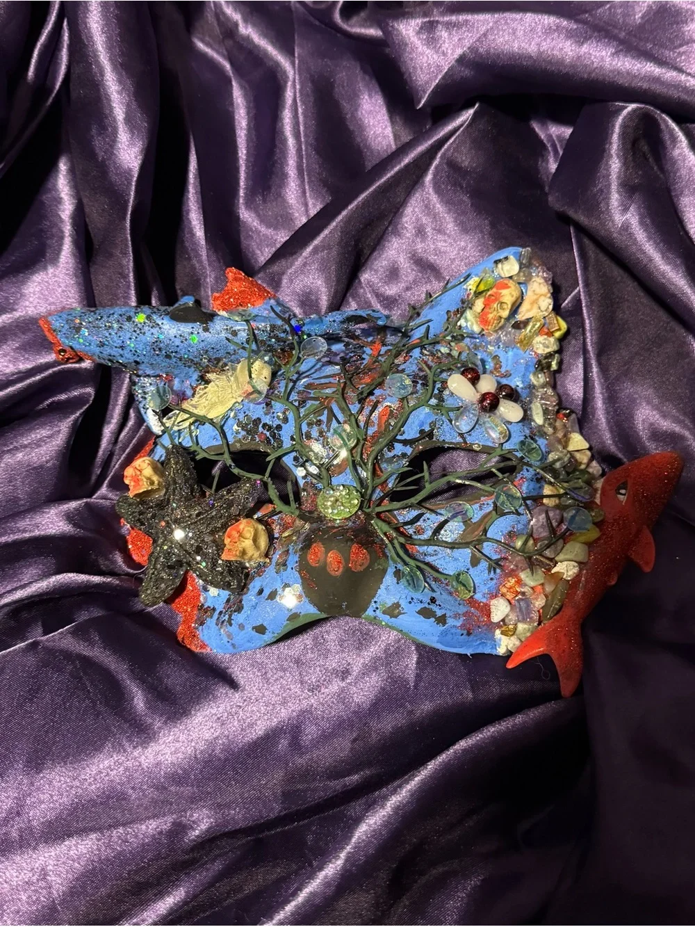 Handcrafted shark bite cat masquerade mask